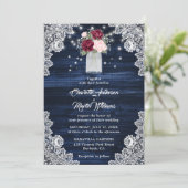 Navy Blue Burgundy Blush Floral Wedding Kaart (Staand voorkant)