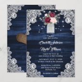 Navy Blue Burgundy Blush Floral Wedding Kaart (Voorkant / Achterkant)