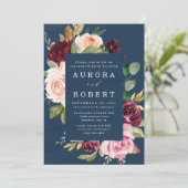 Navy Blue Burgundy Blush Gold Engagement Party Kaart (Staand voorkant)