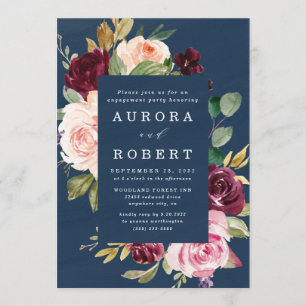Navy Blue Burgundy Blush Gold Engagement Party Kaart