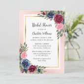 Navy Blue Burgundy Blush Gold Floral Vrijgezellenf Kaart (Staand voorkant)