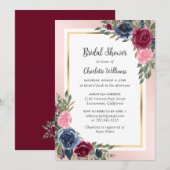 Navy Blue Burgundy Blush Gold Floral Vrijgezellenf Kaart (Voorkant / Achterkant)