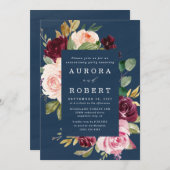 Navy Blue Burgundy Blush Gold Jubileum Party Kaart (Voorkant / Achterkant)