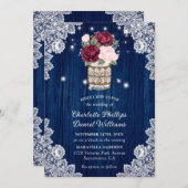 Navy Blue Burgundy Blush Lace Mason Jar Wedding Kaart (Voorkant / Achterkant)
