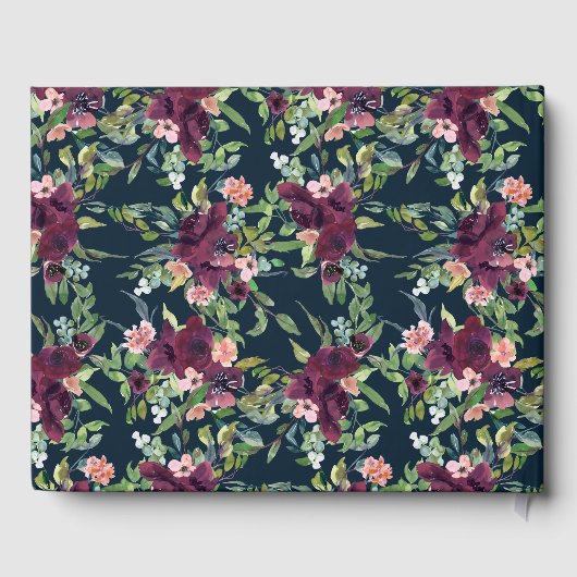 Navy Blue Burgundy Blush Pink Floral Weddenschap Gastenboek (Achterkant)