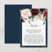 Navy Blue Burgundy Blush Pink Floral Weddenschap Informatiekaartje (Voorkant / Achterkant)