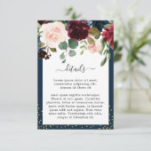 Navy Blue Burgundy Blush Pink Floral Weddenschap Informatiekaartje (Staand voorkant)