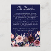 Navy Blue Burgundy Blush Pink Floral Weddenschap Informatiekaartje (Voorkant)