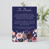 Navy Blue Burgundy Blush Pink Floral Weddenschap Informatiekaartje (Staand voorkant)