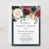 Navy Blue Burgundy Blush Pink Floral Weddenschap Kaart (Voorkant)