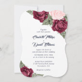 Navy Blue Burgundy Blush Pink Floral Weddenschap Kaart (Voorkant)