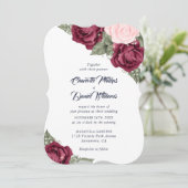 Navy Blue Burgundy Blush Pink Floral Weddenschap Kaart (Staand voorkant)