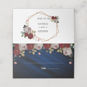 Navy Blue Burgundy Blush Pink Floral Weddenschap Plaatskaartje (Buitenkant ongevouwen)