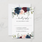 Navy Blue Burgundy Blush Pink Floral Weddenschap RSVP Kaartje (Voorkant)