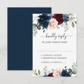 Navy Blue Burgundy Blush Pink Floral Weddenschap RSVP Kaartje