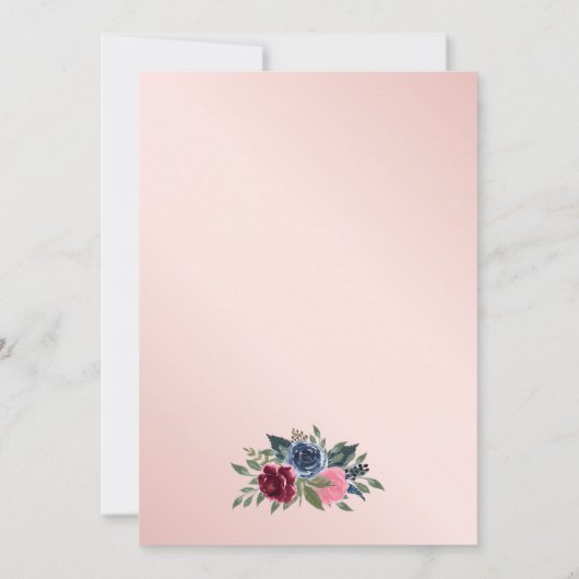 Navy Blue Burgundy Blush Pink Floral Weddenschap Save The Date (Achterkant)