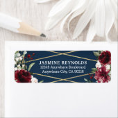 Navy Blue Burgundy Blush Pink Gold Floral Weddensc Etiket (Insitu)