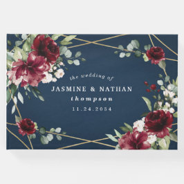 Navy Blue Burgundy Blush Pink Gold Floral Weddensc Gastenboek