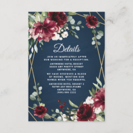 Navy Blue Burgundy Blush Pink Gold Floral Weddensc Informatiekaartje