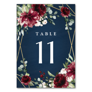 Navy Blue Burgundy Blush Pink Gold Floral Weddensc Kaart
