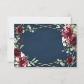 Navy Blue Burgundy Blush Pink Gold Floral Weddensc RSVP Kaartje (Achterkant)