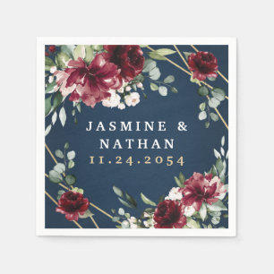 Navy Blue Burgundy Blush Pink Gold Floral Weddensc Servet