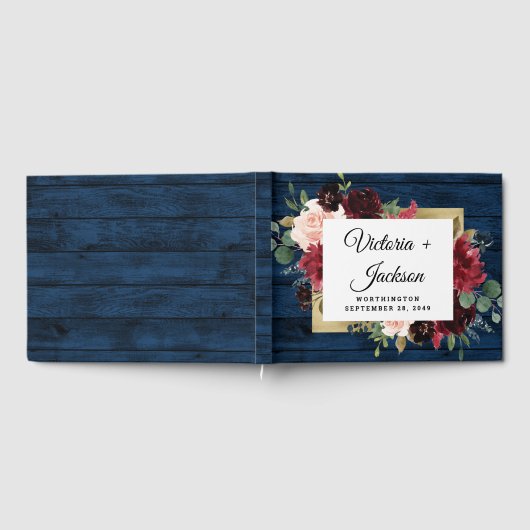 Navy Blue Burgundy Blush Pink Gold Rustic Weddensc Gastenboek (Volledig)