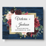 Navy Blue Burgundy Blush Pink Gold Rustic Weddensc Gastenboek<br><div class="desc">Het ontwerp is voorzien van een donkerblauw blauw schors met een groene, elegante bloemkreet van de rozen van de pony, de eucalyptusgroen en meer in de schoppen van de Bourgogne, de Marsala-rode, de maroon, de wazige roze enz. Het ontwerp is ook voorzien van een gekleurde gouden rand onder de bloemlep...</div>