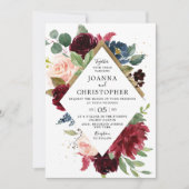 Navy Blue Burgundy Blush Pink Rose Boho Wedding Kaart (Voorkant)