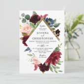 Navy Blue Burgundy Blush Pink Rose Boho Wedding Kaart (Staand voorkant)