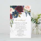 Navy Blue Burgundy Blush Pink Wedding Programs (Staand voorkant)