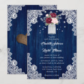 Navy Blue Burgundy Blush Roos Wood Floral Weddensc Kaart (Voorkant / Achterkant)