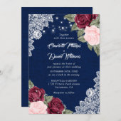 Navy Blue Burgundy Blush Rustic Floral Wedding Kaart (Voorkant / Achterkant)