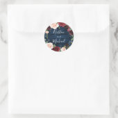 Navy Blue Burgundy Blush Waterverf Wreath Wedding Ronde Sticker (Tas)