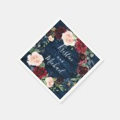 Navy Blue Burgundy Blush Waterverf Wreath Wedding Servet (Hoek)