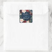 Navy Blue Burgundy Blush Waterverf Wreath Wedding Vierkante Sticker (Tas)