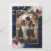 Navy Blue Burgundy Blush Weddenfoto Save The Date (Voorkant)