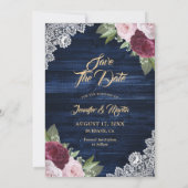 Navy Blue Burgundy Blush Weddenfoto Save The Date (Achterkant)