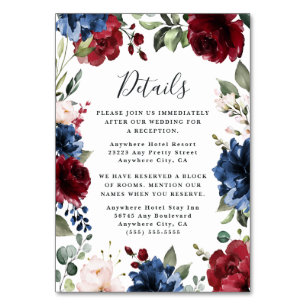 Navy Blue Burgundy Blush Wedding Enclosure Cards Kaart