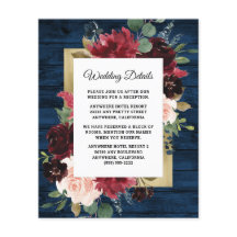Navy Blue Burgundy Blush Wedding Enclosure Kaart
