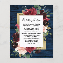 Navy Blue Burgundy Blush Wedding Enclosure Kaart