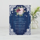 Navy Blue Burgundy Blush White Lace Floral Wedding Kaart (Staand voorkant)