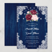 Navy Blue Burgundy Blush Wood Floral Weddenschap Kaart (Voorkant / Achterkant)