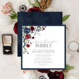 Navy Blue Burgundy Botanical Brunch Bubble Shower Kaart