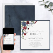 Navy Blue Burgundy Botanical Brunch Bubble Shower Kaart