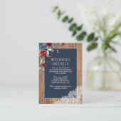 Navy Blue Burgundy Botanical Lace Details Informatiekaartje (Staand voorkant)