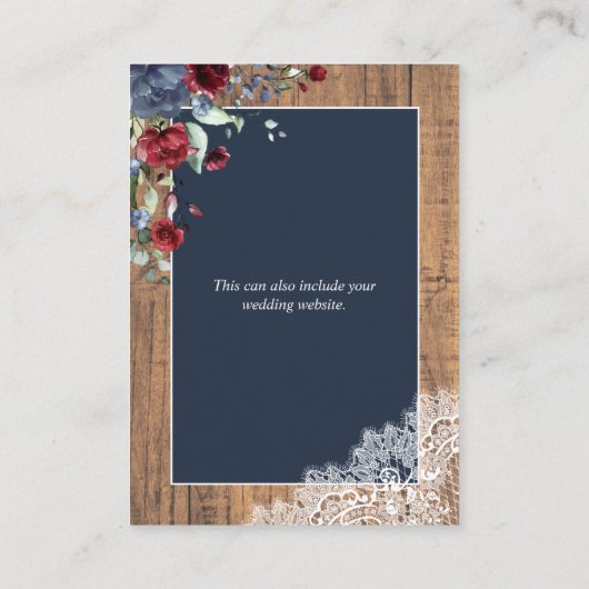 Navy Blue Burgundy Botanical Lace Details Informatiekaartje (Achterkant)