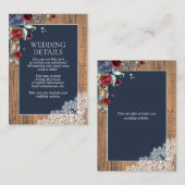 Navy Blue Burgundy Botanical Lace Details Informatiekaartje (Voorkant / Achterkant)