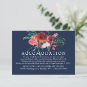 Navy Blue Burgundy Coral Floral Accomodation Informatiekaartje (Staand voorkant)