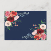 Navy Blue Burgundy Coral Floral Accomodation Informatiekaartje (Achterkant)